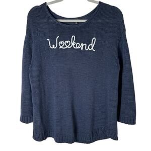 Talbots Women SZ M looseknit embroider CottonPolyester sweater Athleisure Preppy